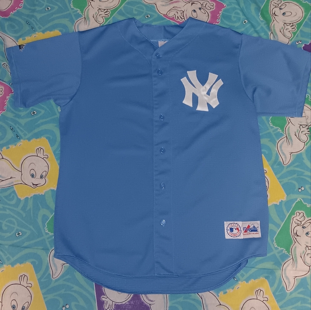 90s New York Yankees Vintage Authentic Majestic Baseball Jersey Baby Blue NY